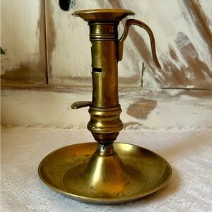 Antique 19th Century Brass Chamber stick Candle Holder Taper Center piece Mantle